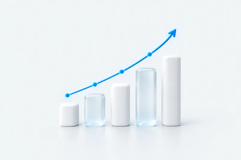 Gráfico de barras en ascenso con una línea de tendencia azul